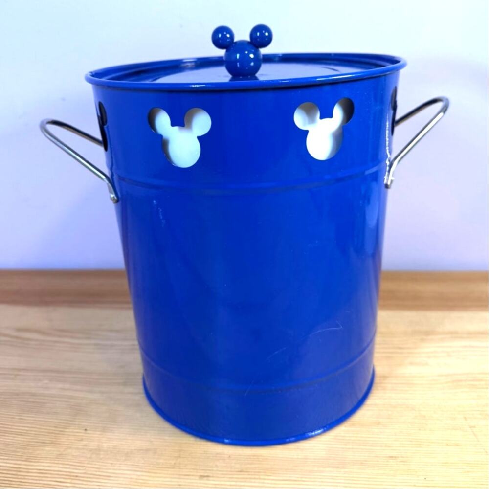Disney Parks Mickey Mouse Blue Metal Ice Bucket Lid Liner Taiwan Missing Scoop